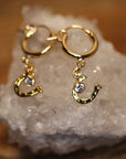 Horse Shoe and CZ Hoop Earrings